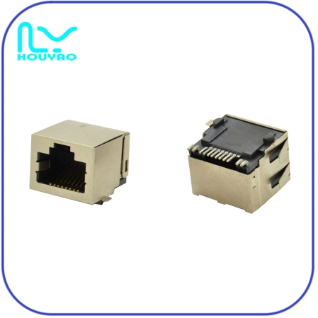 RJ45 1*1 SMT銅殼帶燈彈片