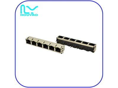 RJ45 1*6-LED with light left yellow right green with three sides