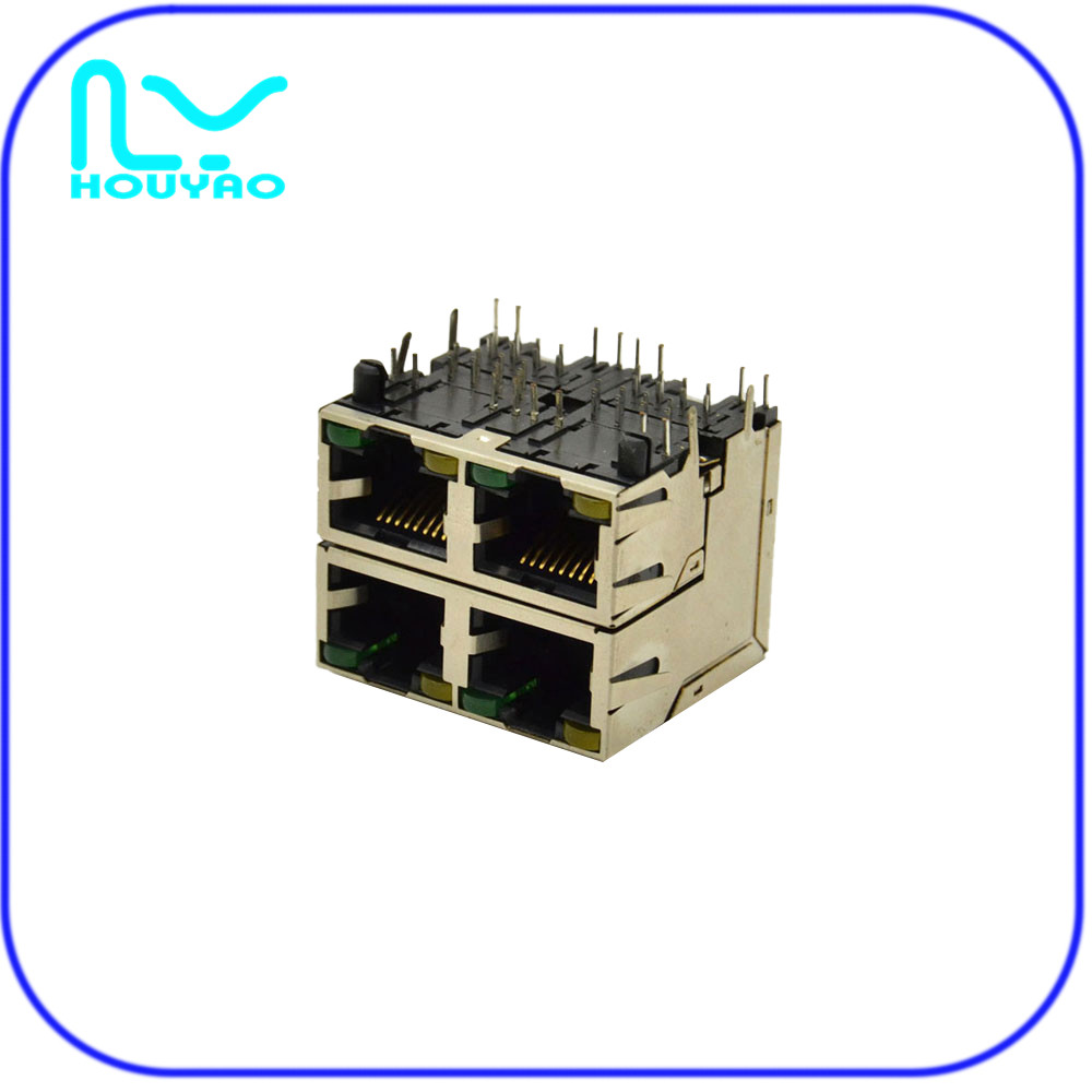 RJ45 2X2 帶屏蔽帶燈上下層