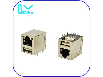 RJ45+USB2.0單層無彈帶燈DIP